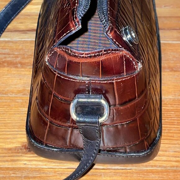 Brighton Vintage Brown Croc Embossed Leather Shoulder Bag Purse - Picture 15 of 16